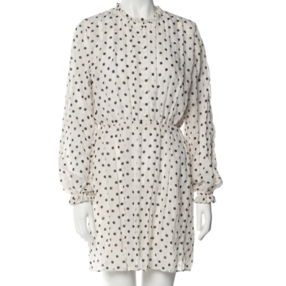 Maje Women White Black Polka Dot Long Sleeve Mini Dress MFPRO01583 Size 36 6